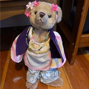 💙 Floral Dressed Teddy Bear with Beaded Necklace